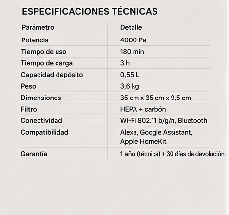 Aspiradora Robot Inteligente 4000 Pa – Limpieza Automática 2‑en‑1, Navegación Inteligente y Batería 180 Minutos